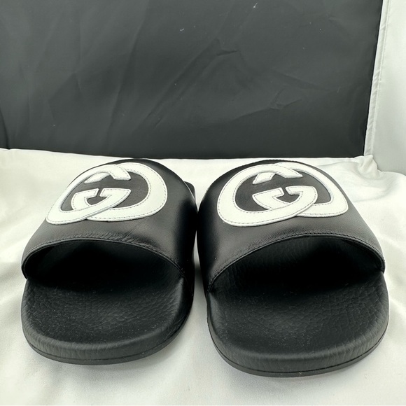Gucci Men’s Black Slides with White Interlocking GG NEW IN BOX - Picture 5 of 10